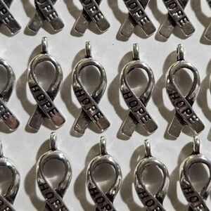 Silver Hope Ribbon Charms - Lot Of 57